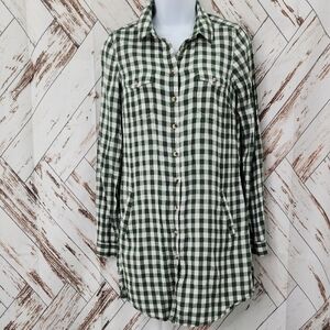 Fat Face Gingham Green Plaid Shirt Dress